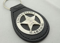 Βασική αλυσίδα αμερικανικού Marshal δέρματος μετάλλων, εξατομικευμένο δέρμα Keychains με την επένδυση νικελίου της Misty