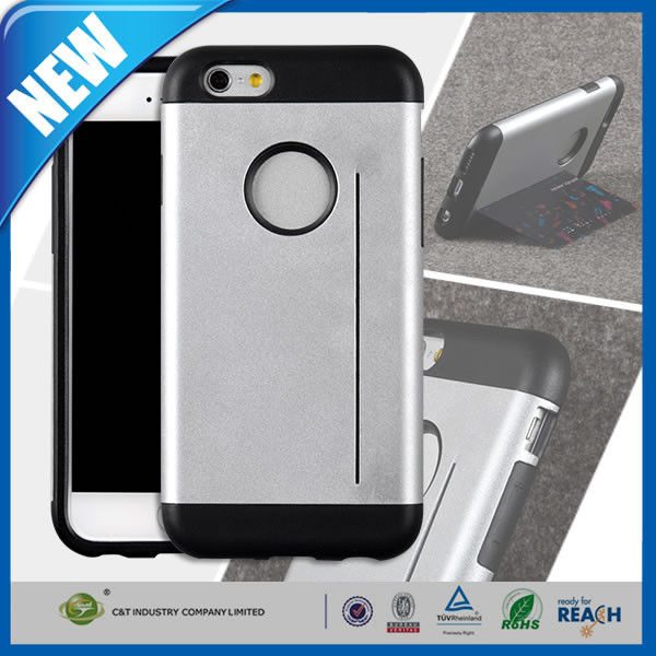 Διαφορετικό ανάμεικτο προστατευτικό iPhone 6 PC TPU κάλυψης με τον κάτοχο πιστωτικών καρτών