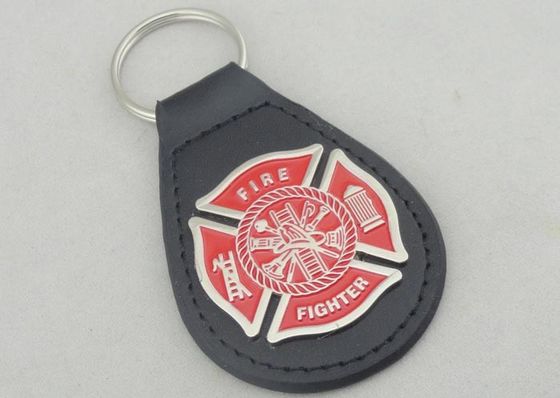 Εξατομικευμένο κράμα δέρμα Keychains ψευδάργυρου/βασική αλυσίδα δέρματος πυροσβεστών